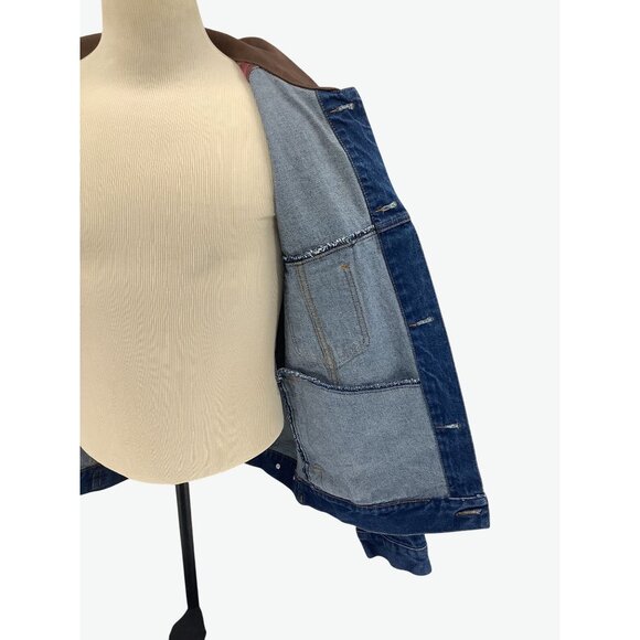 Vintage 90's Marlboro Country Store Denim Jacket Leather Collar Size XL - Picture 11 of 13